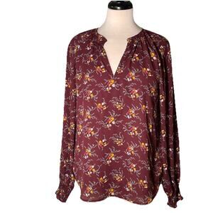 Ann Taylor Long Sleeve Blouse Maroon Floral Pattern Women’s Size Small